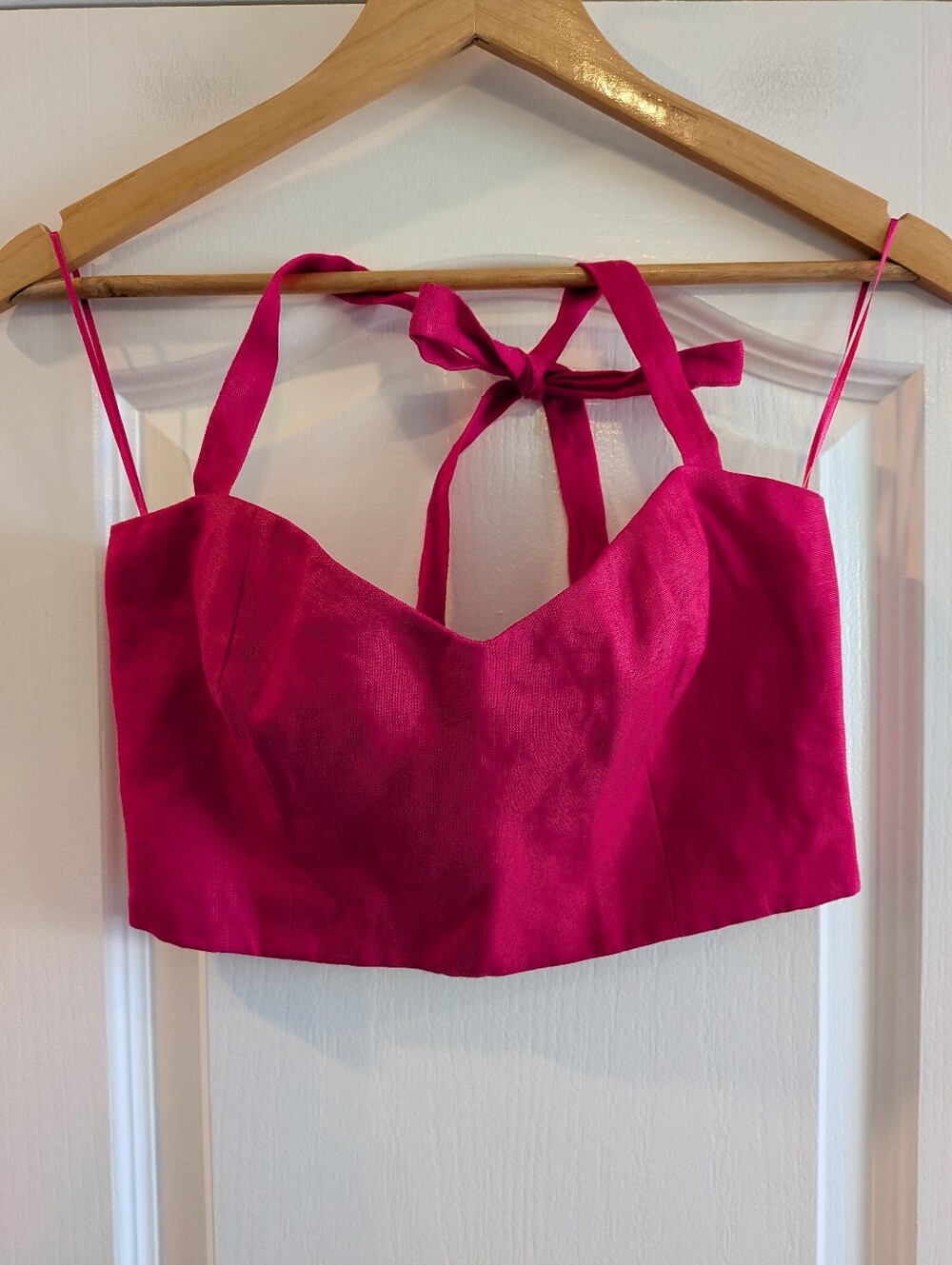 Reformation Orzo Pink 100% Linen Halter Crop Top Shirt Barbie Summer Size 4 - Picture 4 of 11
